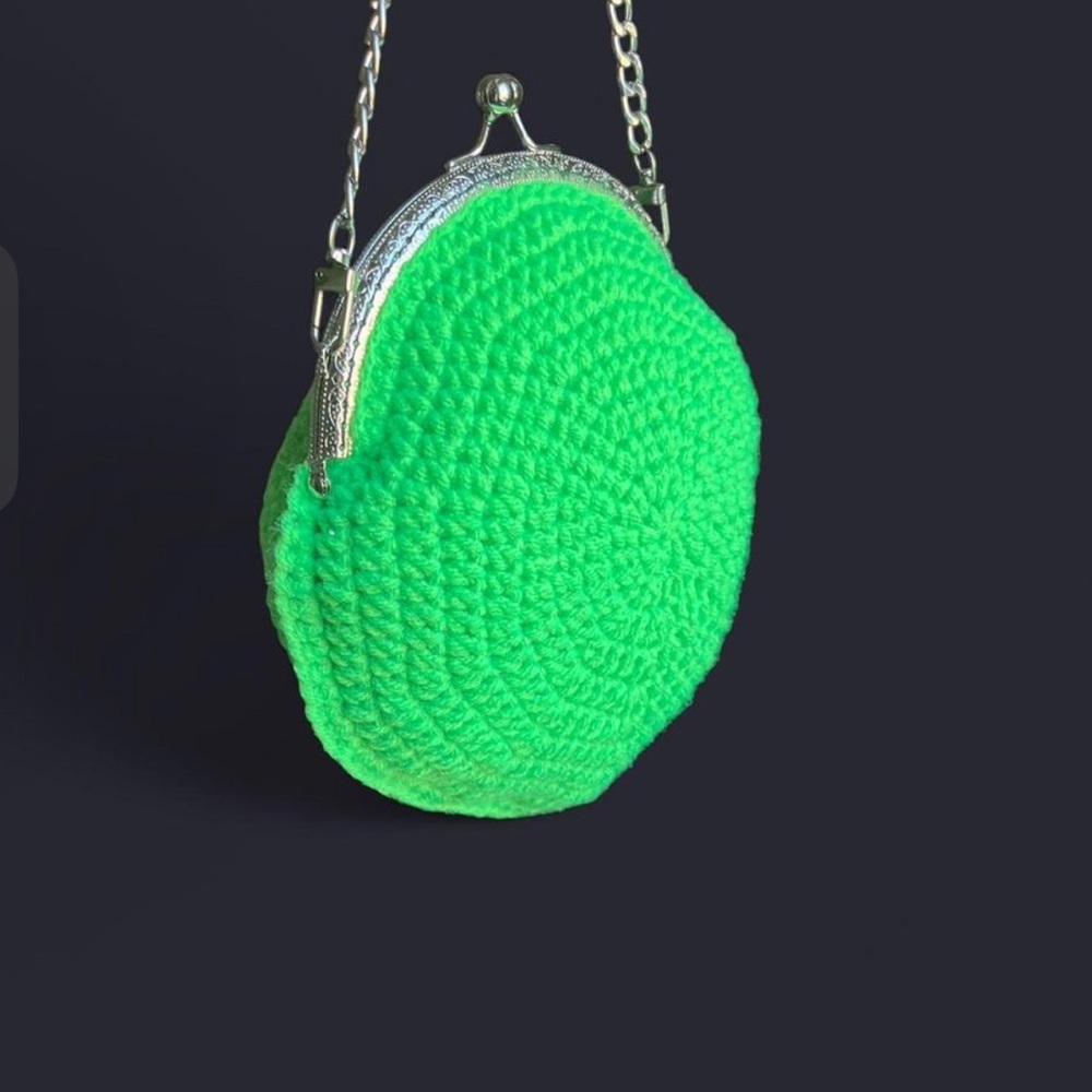 Handmade Crochet Neon Alien Purse - Picture 4 of 4